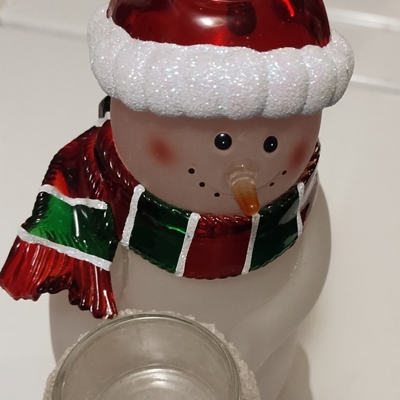 Snowman Votive Candle Holder With Colorful Hat And Scarf - Picture 3 of 8